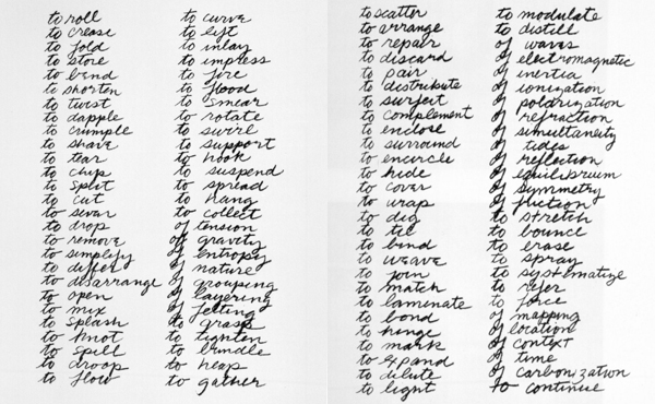 Richard Serra, Verb List, 1967–68. Museum of Modern Art, New York. Richard Serra, Verb List, 1967–68. Museum of Modern Art, New York.
